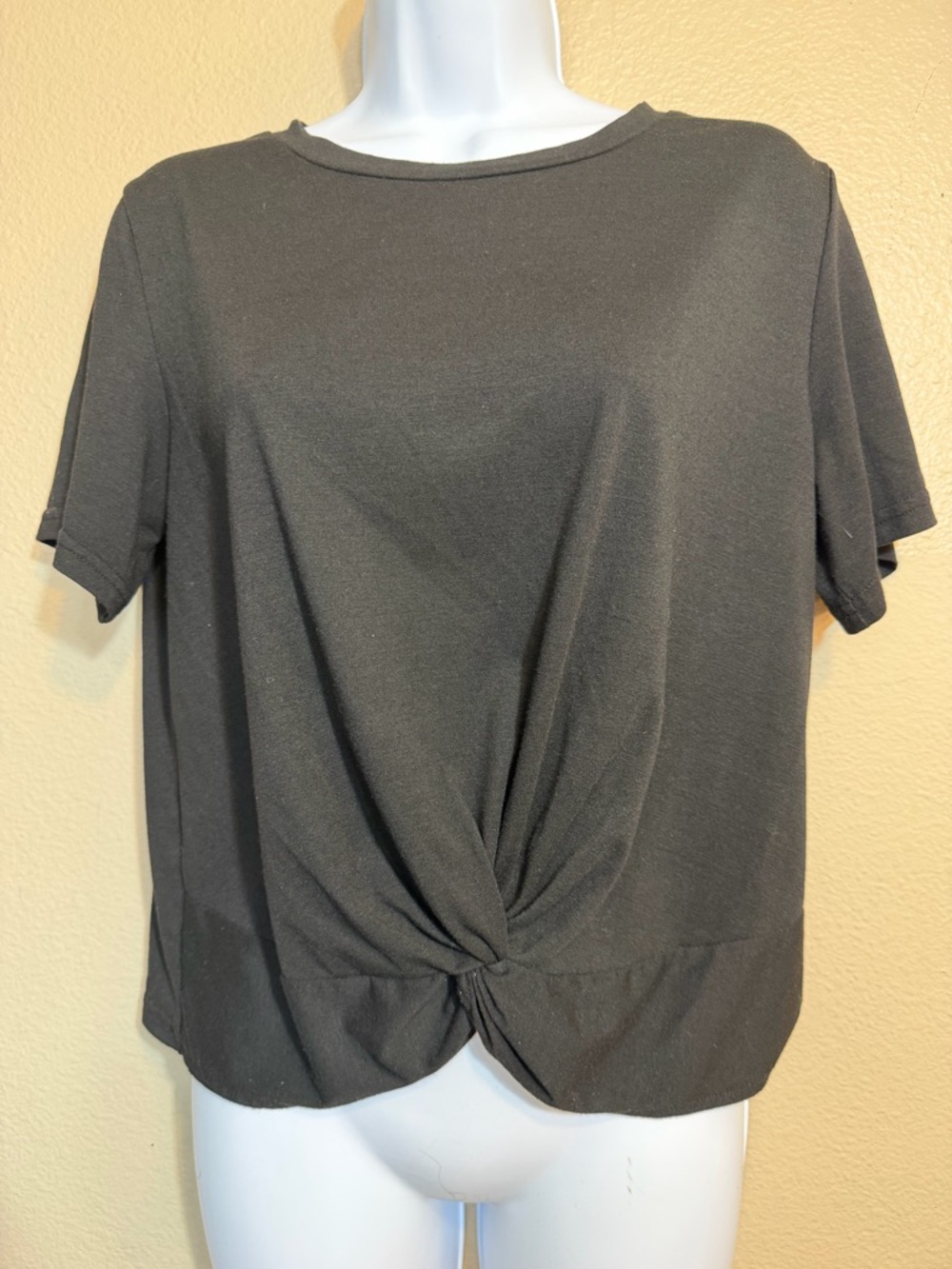 Women’s Black Twist-Front Short Sleeve Top